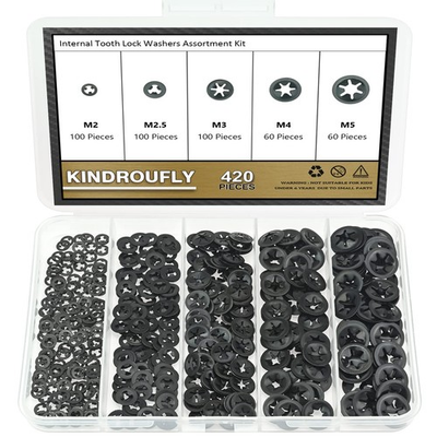 #ad 420 Pieces Internal Tooth Star Lock Washers 5 Sizes Quick Speed Locking Washers $14.05