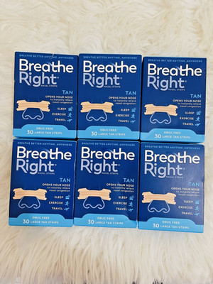BREATHE RIGHT NASAL STRIPS, ORIGNIAL LARGE TAN  ( 6 x 30 COUNT BOXES ) 180 TOTAL