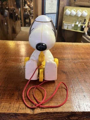 (B) Vintage 1970's Hasbro Snoopy & Woodstock Pull Toy W/Spinning Helicopter Ears