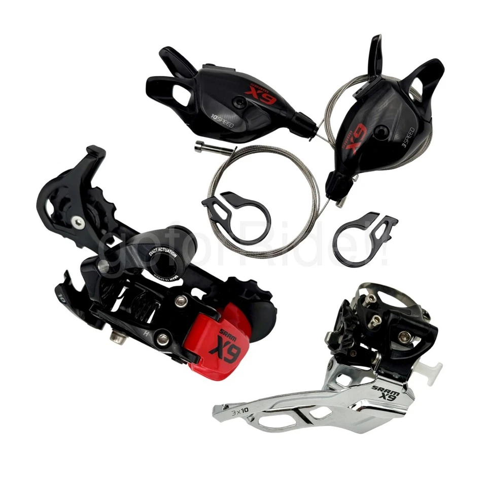 SRAM X9 3x10S Mountain Groupset 3pcs, Shifters, Front+Rear Derailleurs Black/Red - Image 2 of 4