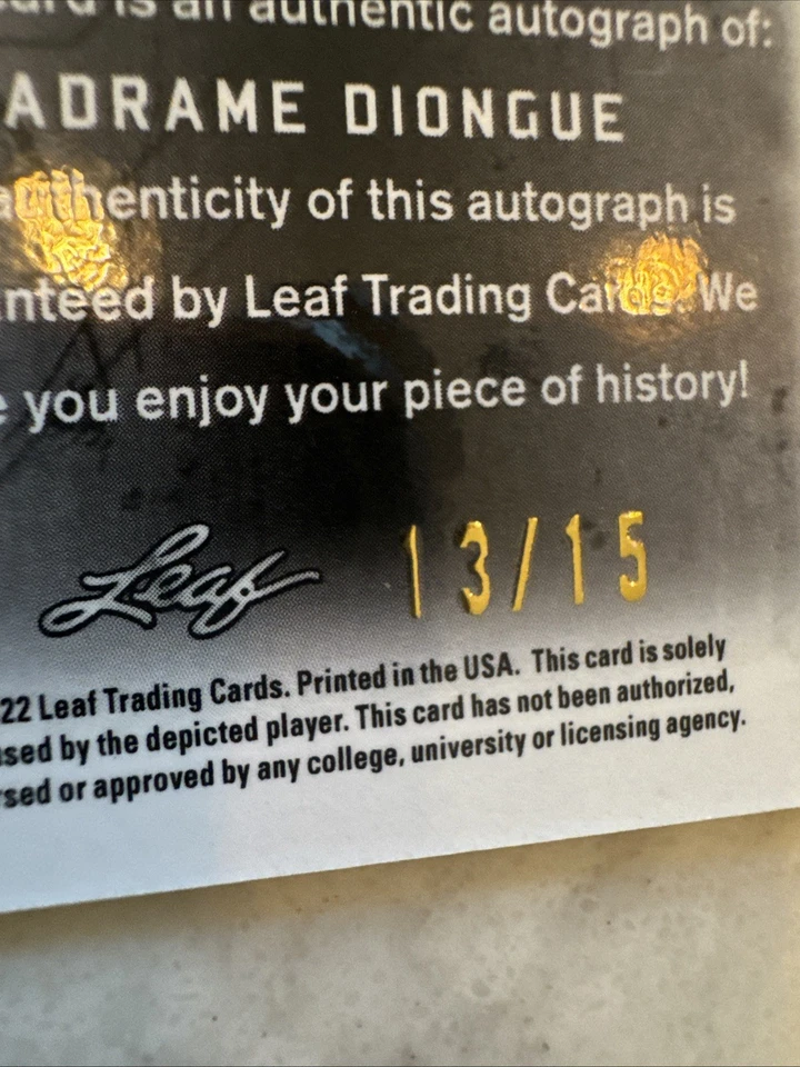 2021-22 Leaf Draft Prospect Autograph 13/15 Adrame Diongue #PA-AD1 Pink 2022 - Image 3 of 4