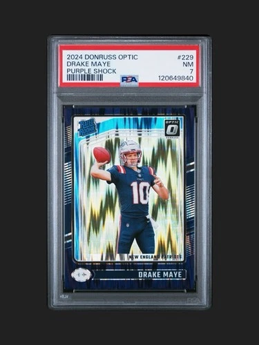 2024 Panini Donruss Optic Drake Maye Rookie Card Purple Shock Prizm #229 PSA 7