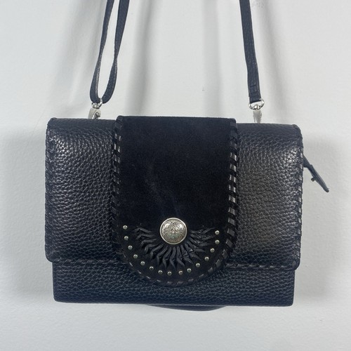 Brighton Montreal Sun Burst Black Leather Suede Boho Wallet Bag Organizer Purse - Picture 1 of 10
