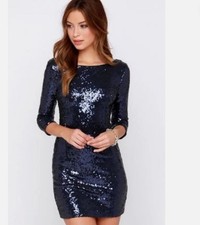 Lulus Delightful Ways Navy Blue Sequin Dress Bodycon Mini Size Small (2/4)