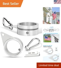 2 Pcs 1.5" Aluminum Alloy Flag Pole Rings - 360° Anti-Wrap Design & Carabiners