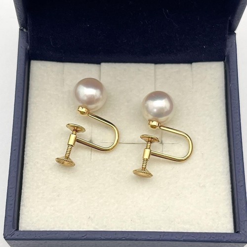 Mikimoto K18 Pearl Earrings 8.5mm White Elegant Jewelry Used - Picture 6 of 10