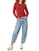 Damen Pullover Rundhalsausschnitt 100% Baumwolle Dunkelrot GrößE S Amazon