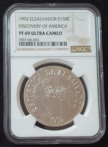 EL SALVADOR 500th YEARS DISCOVERY OF AMERICA SILVER 1992 NGC PF 69 ULTRA CAMEO