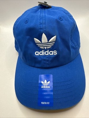 New Adidas Originals Youth Fit Boys Girls Unisex Washed Relaxed Trefoil Blue Hat
