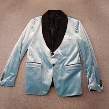 Giacca uomo Zara 44 blu velluto smoking blazer fumo raso cena sigaro slim