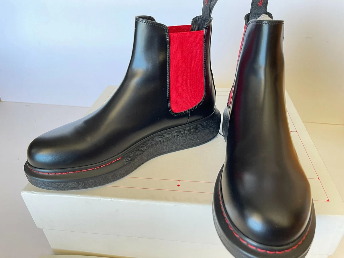 Alexander McQueen Hybrid Chelsea Platform Ankle Boots Black Red