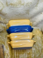 Le Creuset Rectangular Stoneware 8.25"x 5"x 2" Yellow/Blue Baking Dish x 4