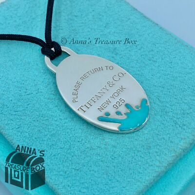 希少★TIFFANY&Co. ティファニー ブルー Ag925 Tiffany & Co. 925 Silver Blue Enamel Large RTT Oval Splash 16