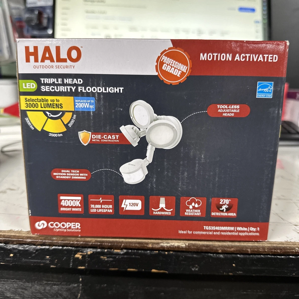 HALO TGS 27 Watt White Motion Activated Outdoor LED Flood Light