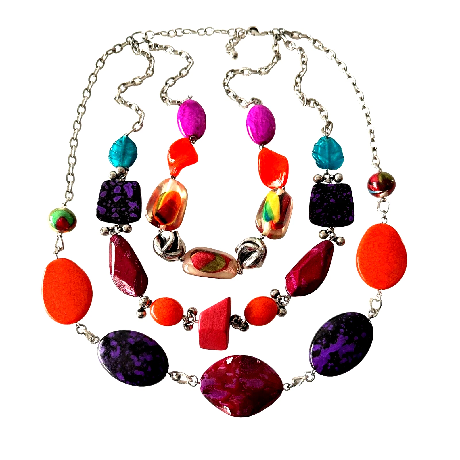 VETEMENTS Collana Colorata Multistrato Grossa Dichiarazione Tono Viola Arancione Argento