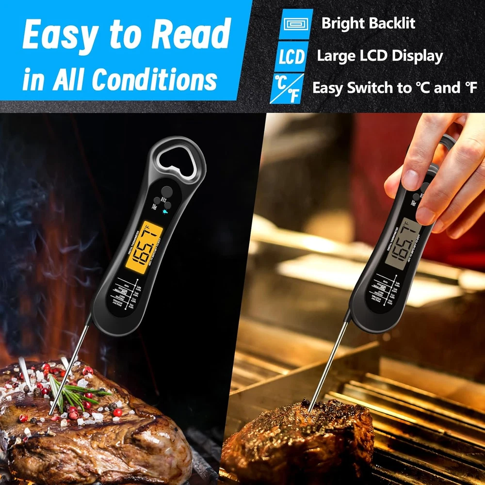 Meat Thermometer Digital, Instant Read Meat Thermometer for Grill and Cooking, I