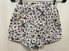 Vtg 80s SHE SAID Denim High Waisted Jean Shorts Navy Blue White Flowers XS S