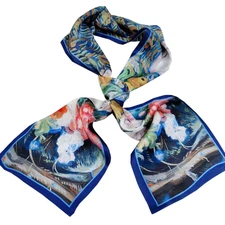 100% Satin Silk Scarf 55x6" Women neckerchief Shawl Wrap floral blue red HD107-6