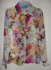 NEW WOMENS Simply Vera VERA WANG SEMI SHEER FLORAL PRINT BLOUSE  SIZE S