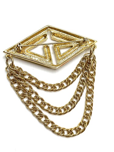 Art Deco geometrische Raute Chatelaine poliert gold Brosche Pin Vintage - Bild 5 von 7