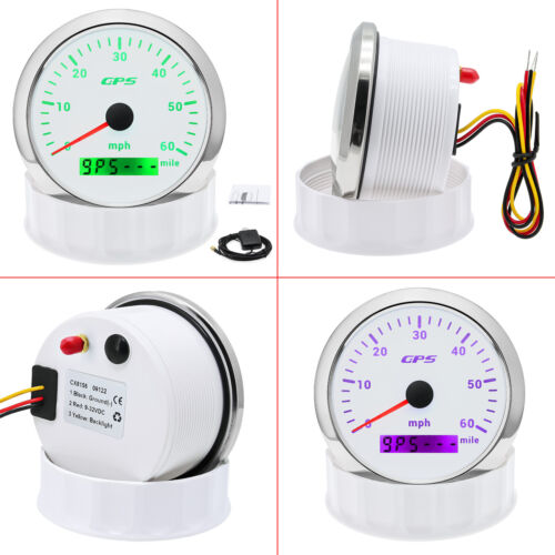 85MM White GPS Speedometer 0-60MPH Gauge 7 Colors LED for Marine Boat Car Truck - Picture 3 of 16