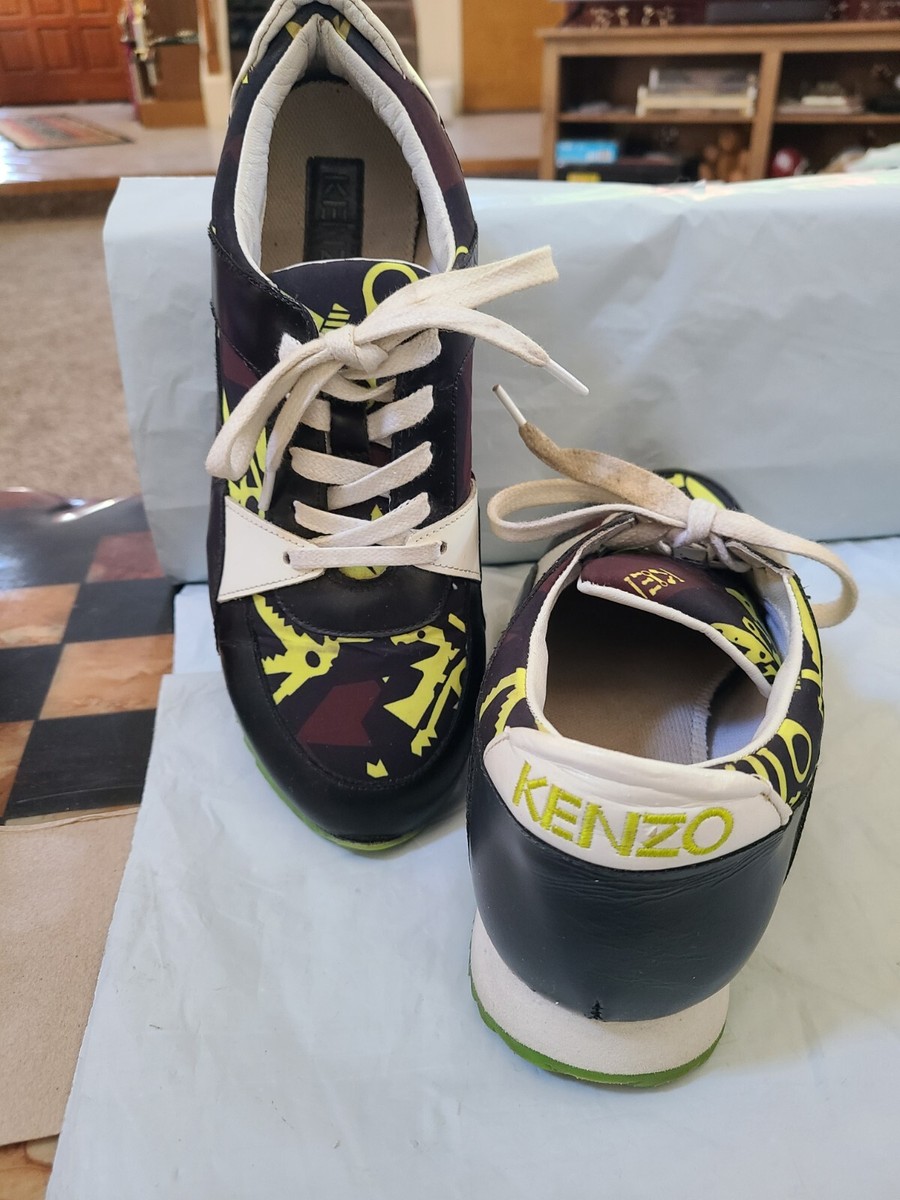 Kenzo Leather Trainers, Monster Printed Nylon, EU Size 38, Women's