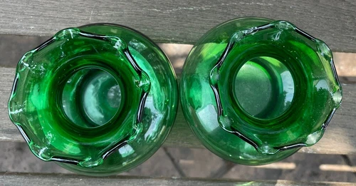 (2) Vintage Anchor Hocking Forest Green Emerald Bud Vases Glass Mid-Century