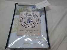New Caribbean Joe SHELL WREATH Fabric Shower Curtain  Hooks Set - Blue/Gold NIP
