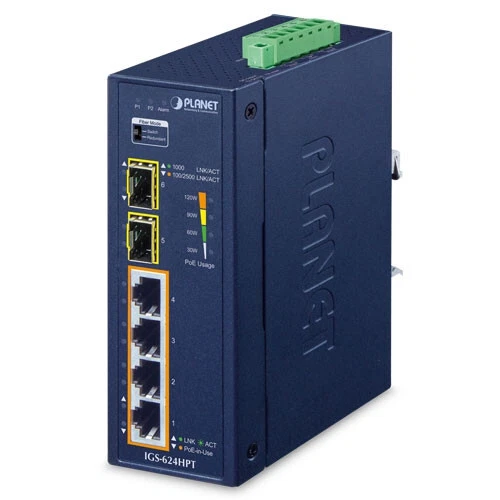 PLANET IGS-624HPT Industrial 4-Port 802.3at PoE + 2-Port SFP Ethernet Switch
