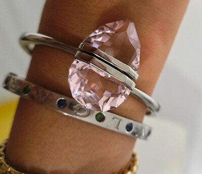 SIGNED SWAROVSKI LUCENT PINK BIG PEAR FACETED CRYSTAL MAGNETIC BANGLE BRACELET S