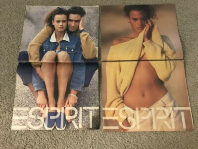 Vintage 1990 ESPRIT CLOTHING Shirt Top Denim Jacket Print Ad LOT x2