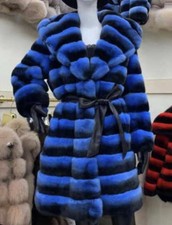 Bnwt Superior Rex Chinchilla Whole Skin Ladies Coat. Hooded **95 Cm Length