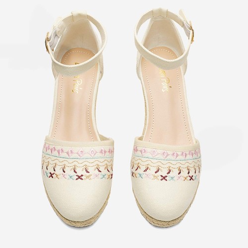 Damen Espadrilles Sandalen geschlossene Zehenpartie Knöchelriemen Plateau Keilabsatz Sandalen - Bild 5 von 44