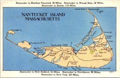 Postcard Nantucket Island Massachusetts Map Unposted