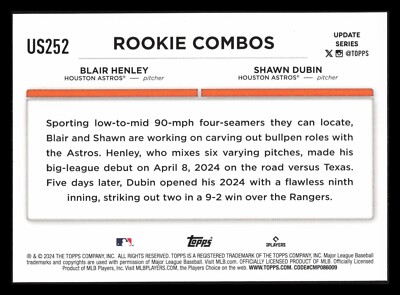 BLAIR HENLEY SHAWN DUBIN RC Rainbow Foil Debut 2024 Topps Update US252  Astros