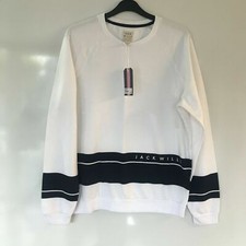 Image of Jack Wills Gladstone Sweatshirt in White With Navy Stripe Size Large New