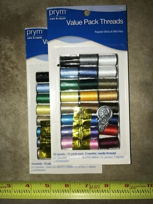 Sewing Value Pack with 24 Spools 3 Needles & Threader - 2 Packs