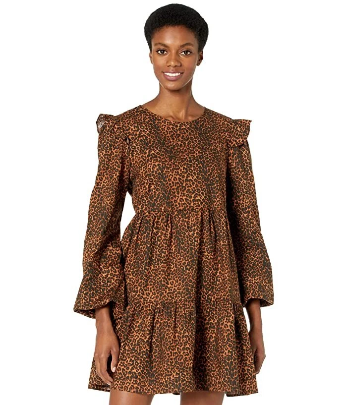 WAYF Womens Velma Animal Print Ruffle Babydoll Dress eBay