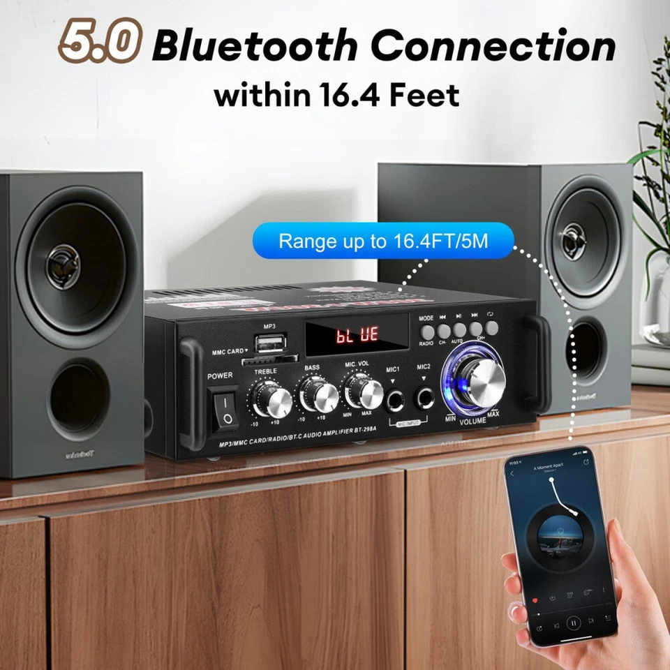 600W Bluetooth Mini Verstärker HiFi Power Audio Stereo Bass AMP USB MP3 FM ◇Auto - Bild 4 von 4