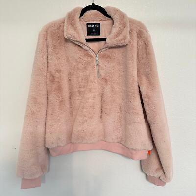 C est Toi Blush Pink Faux Fur Quarter Zip Pullover Plus Size Sweater 1X
