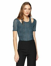 NWT BCBG MAXAZRIA "GWENYTH" TEAL Cut Lace Bodysuit Top Sz S- 178