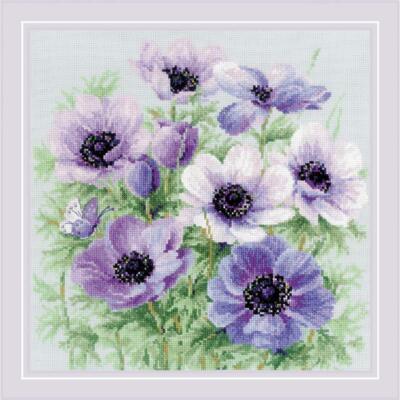 Riolis Kreuzstich Stickpackung ''Lila Anemonen '', Zählmuster, 30x30cm