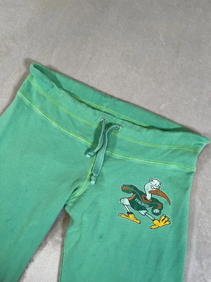 Pantalones deportivos Miami Hurricanes marca retro bóveda universitaria cordones verdes para mujer M Foto 3 de 4