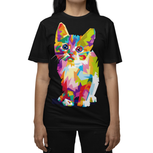Graphic Cat T-Shirt Women's Funny Cute 100% Cotton Crew Neck Comfy Tee - Afbeelding 1 van 15