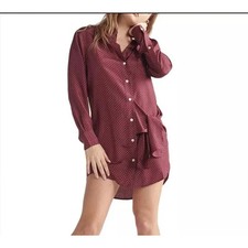 New THAKOON Silk Wrap Tie Shirt Dress Martin White Polka Dot Button Front Sz S