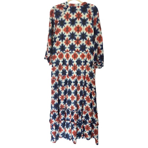 Maxi Vestido Banjanan de Algodón en Niveles para Mujer XL Acuarela Estampado Floral Boho  - Imagen 2 de 5