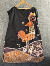 Eastern Serenity 100% Cotton Tunic Black Sz L Bird Lagenlook Wearable Art