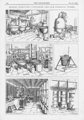 BURGOYNE BURBIDGE & CO Chemical Works 2x antike Drucke 1888