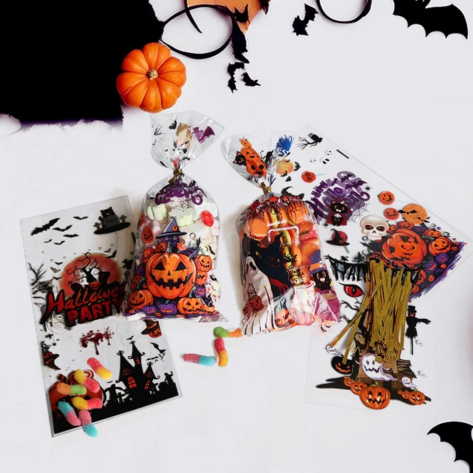 120 piezas bolsas de golosinas de Halloween (bolsas de dulces) - 130 piezas doradas y negras torcidas  Foto 4 de 4