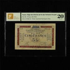1923 France Regie des Chemins de Fer des Territoires Occupes 5 Francs Pick#R6